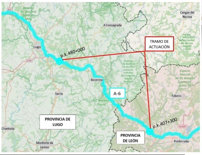 El Mitma rehabilitará el firme en la calzada izquierda de un tramo de la A-6 a su paso por Lugo y León por 8,1 millones