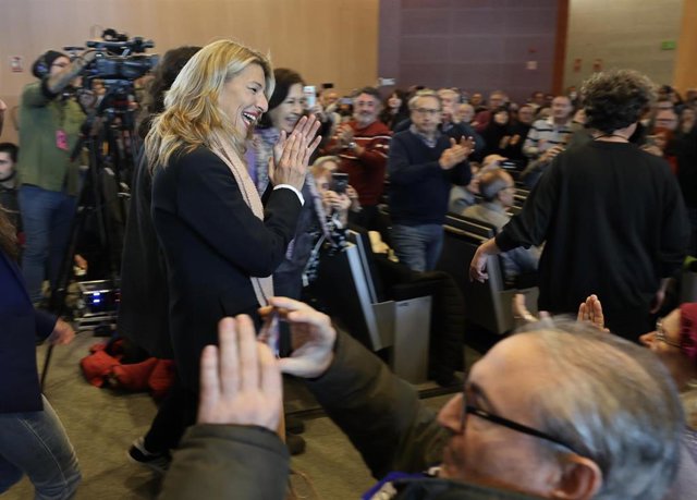 La vicepresidenta segunda y ministra de Trabajo y Economía Social, Yolanda Díaz, llega a un acto de escucha de la plataforma 'Sumar', en el World Trade Center.