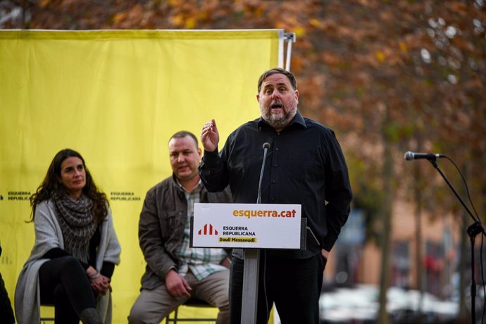 El líder de ERC, Oriol Junqueras, en la presentación del candidato republicano a la alcaldía de Martorell (Barcelona), Souli Messaoudi