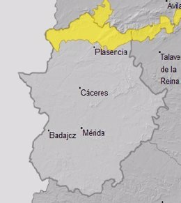 Alerta amarilla por lluvias en el norte de Cáceres.