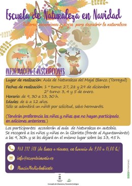 Cartel de actividades de la Escuela de Naturaleza en Navidad