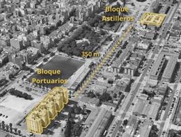 Imagen con la ubicación del edificio de bloque portuarios y del edificio que lo sustituirá en Astilleros