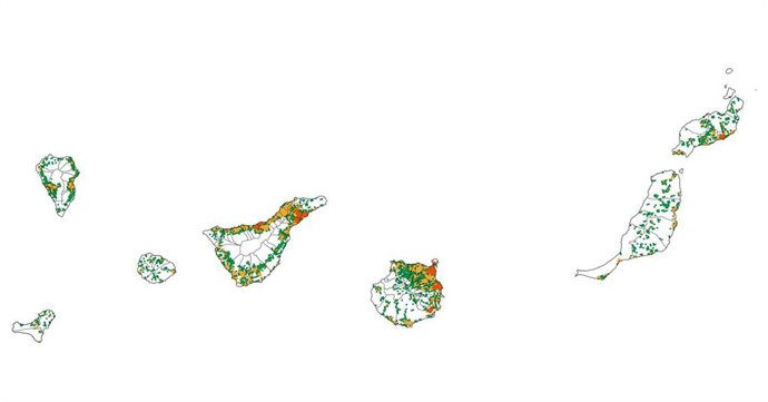Grados de urbanización de Canarias correspondientes al año 2021 identificados por el Instituto Canario de Estadísica (ISTAC)