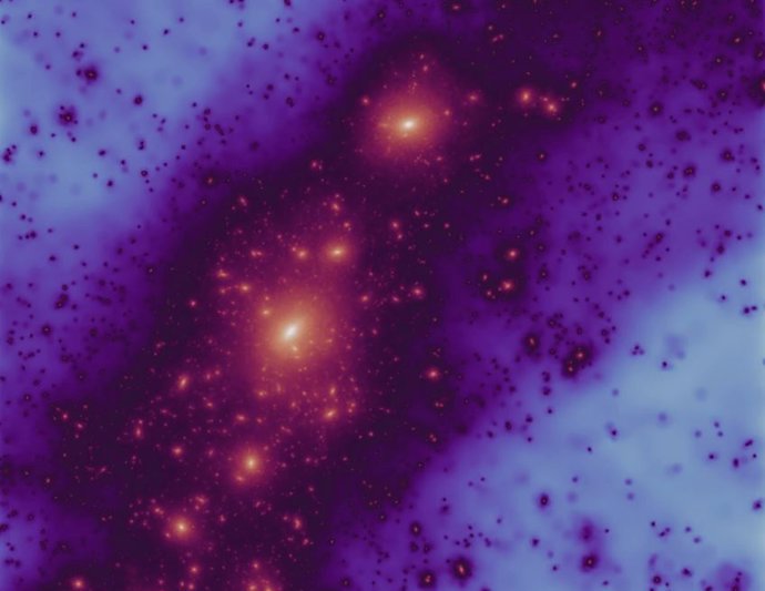 Una de las nuevas simulaciones de alta resolución de la materia oscura que envuelve la Vía Láctea y su vecina, la galaxia de Andrómeda
