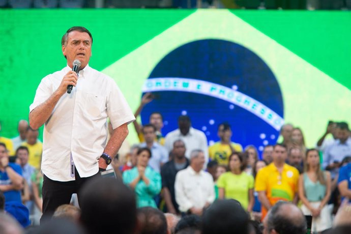 Archivo - 24 July 2022, Brazil, Rio de Janeiro: Brazilian President Jair Bolsonaro speaks during the official campaign launch for his re-election. Brazil's general election is set for October 2, 2022. Photo: Fernando Souza/