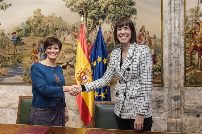 La ministra de Política Territorial, Isabel Rodríguez, y la ministra de Ciencia e Innovación, Diana Morant, tras la firma del protocolo