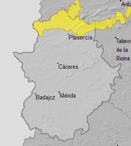 Alerta amarilla por lluvias en el norte de Cáceres.