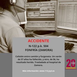 Gráfico elaborado por el 112 con datos del accidente mortal en la N-122 en Fonfría (Zamora)