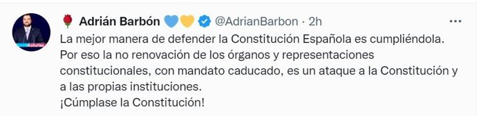 Twit  de Adrián Barbón en su cuenta oficial.