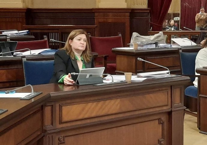 La consellera de Presidencia, Mercedes Garrido, escuchando el debate desde su escaño.