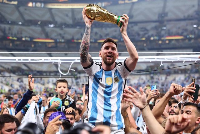 Leo Messi celebrando la consecución del Mundial de Catar