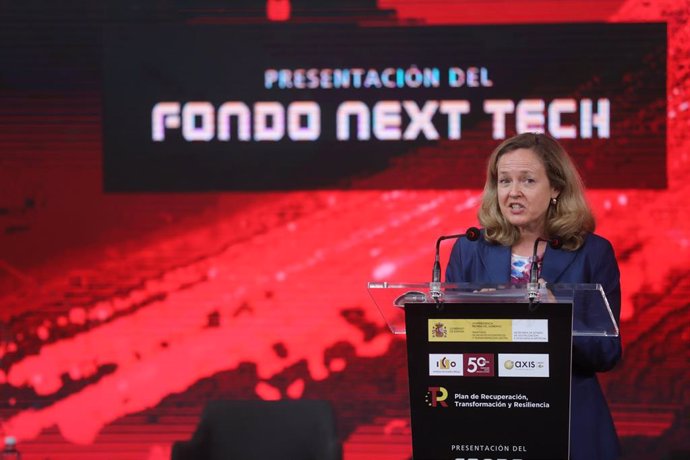 Archivo - La vicepresidenta primera y ministra de Asuntos Económicos y Transformación Digital, Nadia Calviño, durante el acto de presentación del fondo Next Tech en una imagen de archivo.