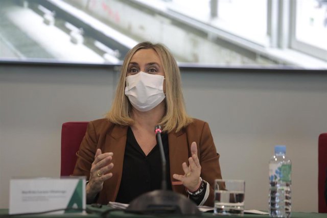 Archivo - La consejera de Fomento, Marifrán Carazo, en la presentación del acto del tramo norte de la línea 3 del Metro de Sevilla a asociaciones, colectivos, plataformas, agentes sociales y colegios profesionales a 12 de enero de 2022.
