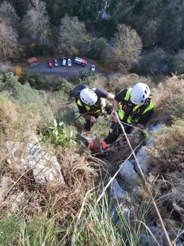 Rescate a un perro atrapado en el monte