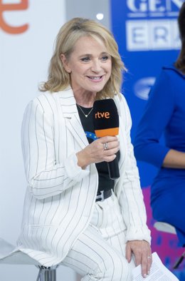 Archivo - La presidenta interina del Consejo de Administración de RTVE, Elena Sánchez Caballero, interviene durante la presentación del nuevo programa de Playz Gen Erasmus en Torrespaña, a 14 de noviembre de 2022, en Madrid (España). Coincidiendo con 