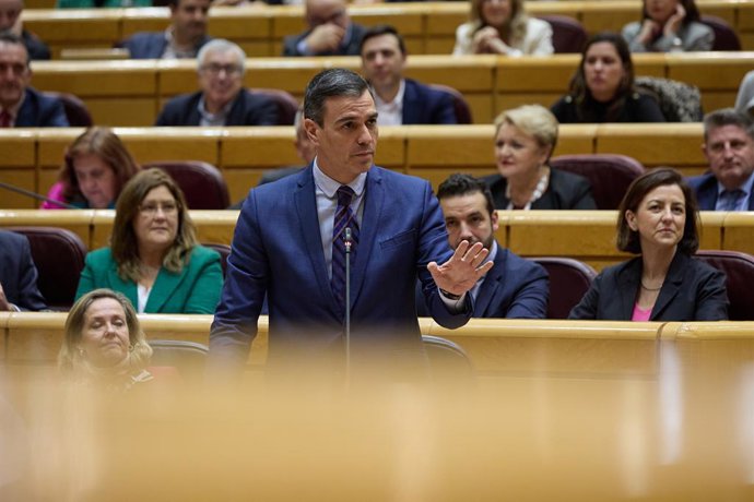 El president del Govern, Pedro Sánchez, intervé durant una sessió de control al Govern en el Senat, a 21 de desembre de 2022, a Madrid (Espanya). 