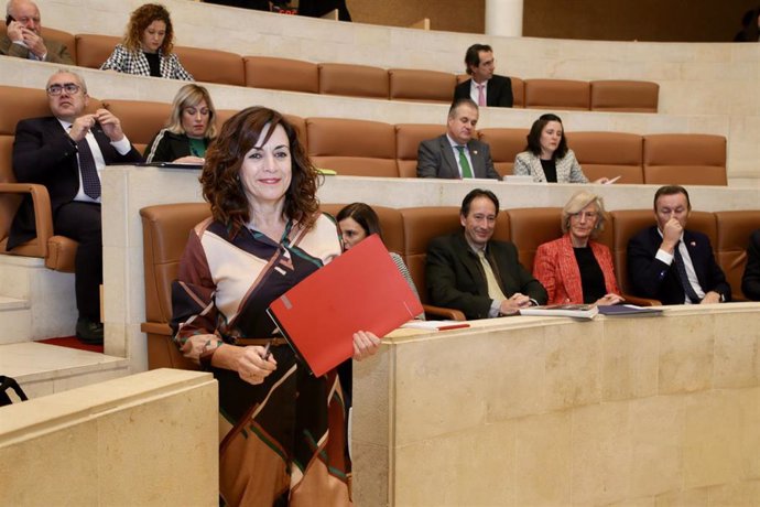 La consejera de Economía y Hacienda, Ana Belén Álvarez, en el debate final de los Presupuestos de Cantabria de 2023 en el Pleno del Parlamento