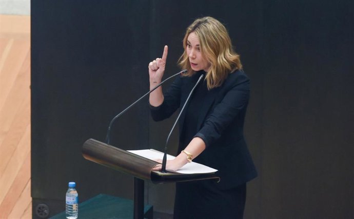La portavoz del Grupo Municipal Socialista del Ayuntamiento de Madrid, Mar Espinar, interviene durante una sesión ordinaria del Pleno Municipal 