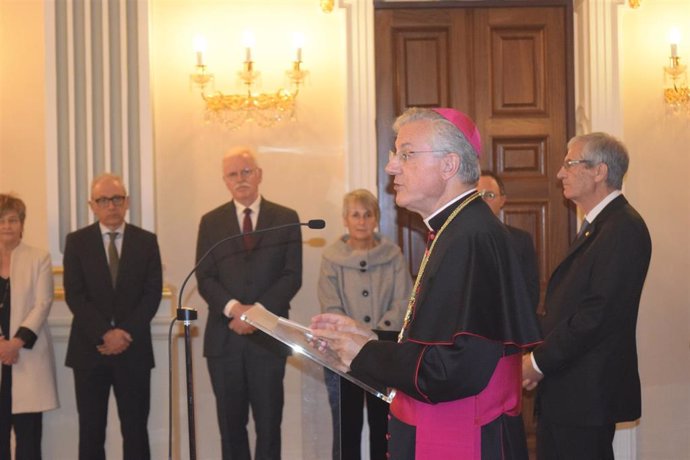 El copríncipe episcopal, Joan-Enric Vives, durante su discurso en la recepción de Navidad.