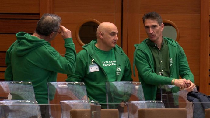 Varios de los representantes de los enfermos de ELA en la tribuna de las Cortes