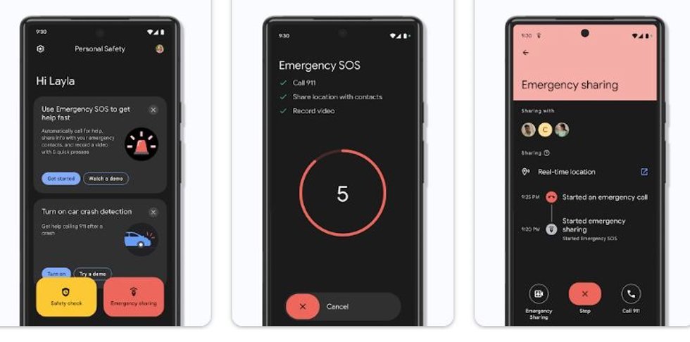 Interfaz de Personal Safety de Google para Pixel