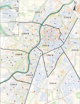 Mapa con las ubicaciones de las estaciones de préstamo del servicio de préstamo de bicicletas.