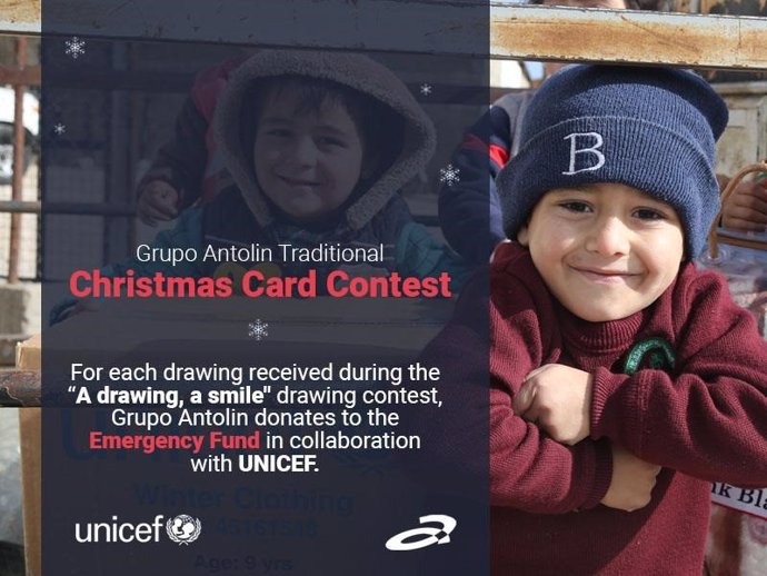 Grupo Antolin colabora con UNICEF en la financiación de su Fondo de Emergencias como parte de su tradicional Concurso Infantil de Tarjetas de Navidad: un dibujo, una sonrisa.