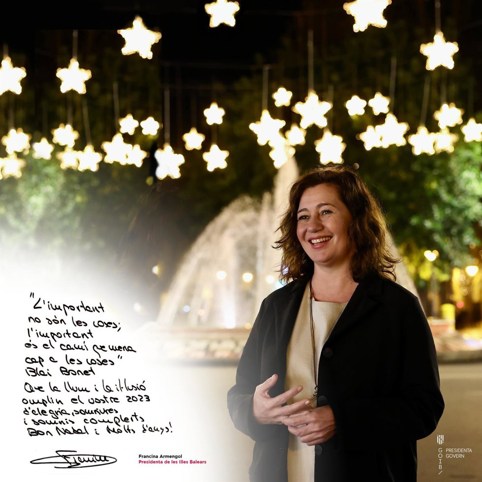 La presidenta del Govern, Francina Armengol, felicita la Navidad a los ciudadanos de Baleares.