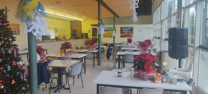 Decoración navideña confeccionada por ucranianos en el Centro Europeo de Peregrinaciones Juan Pablo II del Monte do Gozo, en Santiago de Compostela.