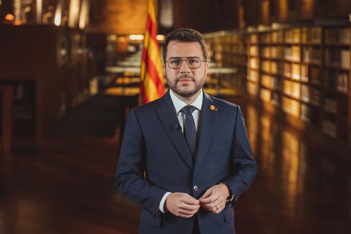 El president de la Generalitat, Pere Aragons, durant el seu discurs institucional nadalenc