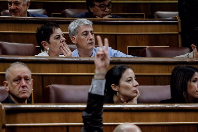 Archivo - Los diputados de EH Bildu, Mertxe Aizpurua, y Oskar Matute, durante una sesión plenaria en el Congreso de los Diputados, a 24 de noviembre de 2022, en Madrid
