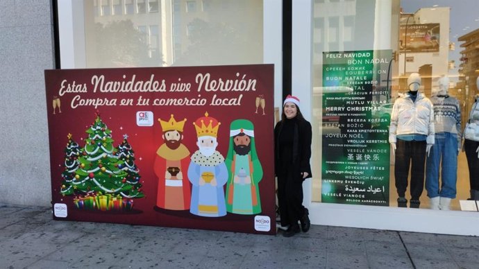 Photocall con motivos navideños para impulsar las compras en los comercios de Nervión afectados por las obras del tranvía.