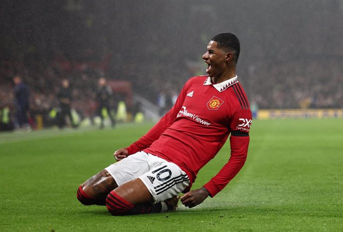 El delantero Marcus Rashford celebra el 1-0 del Manchester United ante el Nottingham Forest en la Premier League 2022-2023