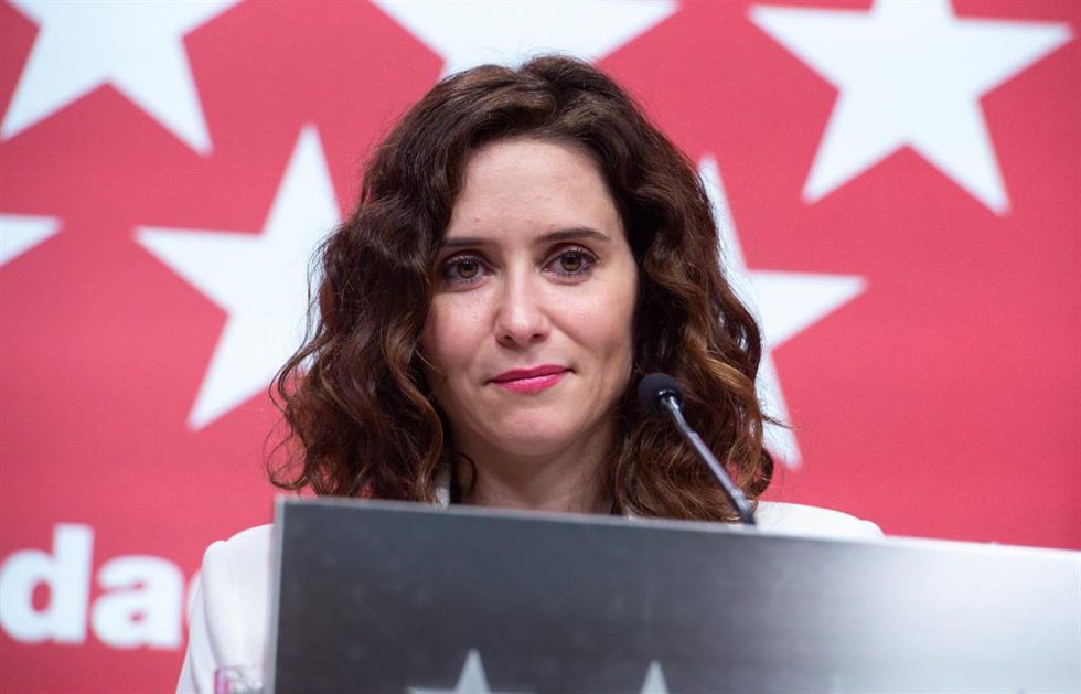 La presidenta de la comunidad de Madrid, Isabel Díaz Ayuso, durante la rueda de prensa este miércoles.