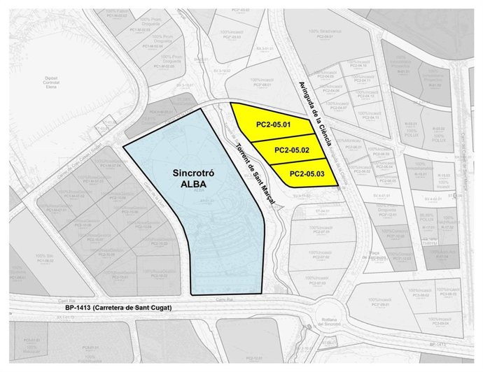 Imagen de las parcelas vendidas y el sincrotrón Alba