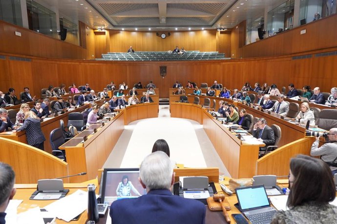 El presidente de las Cortes de Aragón, Javier Sada, en la sesión plenaria.