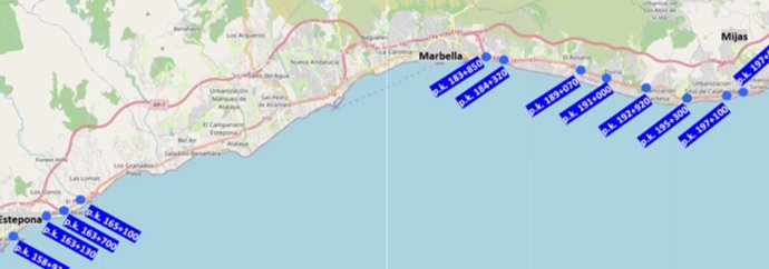 Gobierno  licita por 2 millones de euros la reparación de 12 pasarelas peatonales en la A-7 en Estepona, Marbella y Mijas