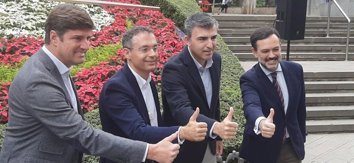 El presidente del PP de Tenerife, Emilio Navarro, el candidato a la Alcaldía de Santa Cruz de Tenerife, Carlos Tarife, el presidente del PP de Canarias, Manuel Domínguez y el cabdidato a la Presidencia del Cabildo, Lope Afonso