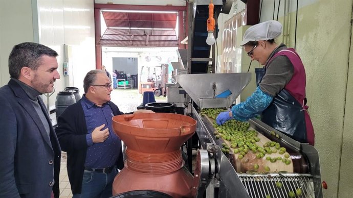 El consejero de Agua, Agricultura, Ganadería, Pesca, Medio Ambiente y Emergencias, Antonio Luengo, en su visita a la empresa Aceitunas y Encurtidos Guillamón