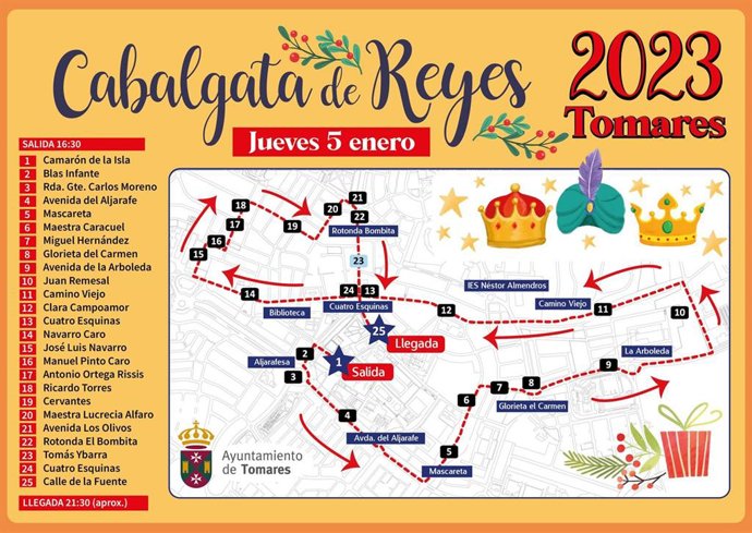 Recorrido que hará la Cabalgata de Tomares de 2023 el próximo 5 de enero.