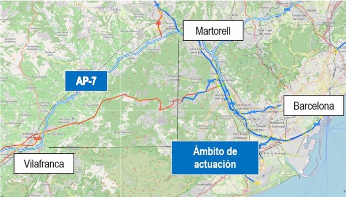 Ámbito en el que se construirá el cuarto carril de la AP-7.