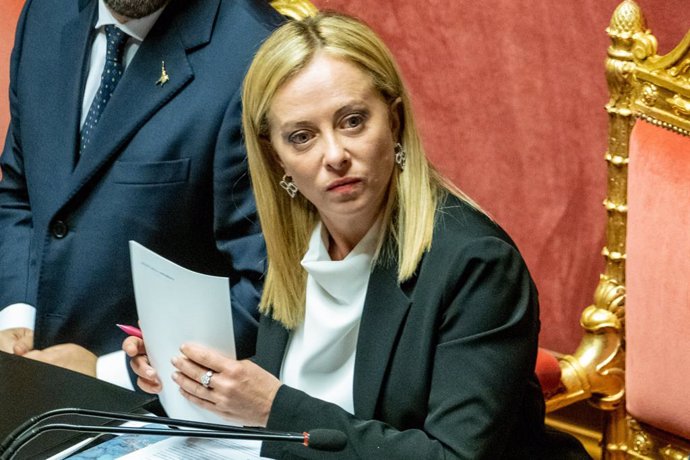 Archivo - 26 October 2022, Italy, Rome: Italian Prime Minister Giorgia Meloni attends the vote of confidence on her new government at the Senate. Photo: Mauro Scrobogna/LaPresse via ZUMA Press/dpa