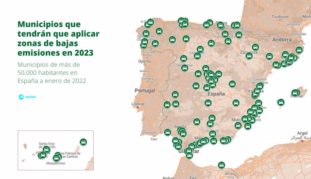 Municipios que tendrán que aplicar zonas de bajas emisiones en 2023