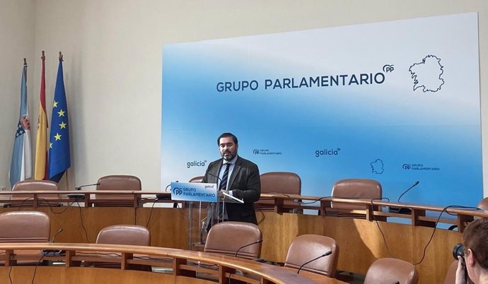El viceportavoz del grupo parlamentario popular, Alberto Pazos, en rueda de prensa.
