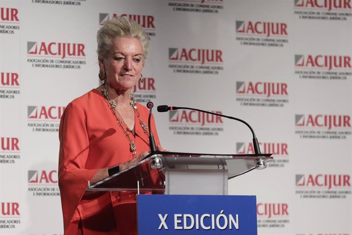 Archivo - La jueza María Luisa Segoviano interviene durante la clausura de la X Edición de los Premios Puñetas que concede la Asociación de Comunicadores e Informadores Jurídicos (ACIJUR) 