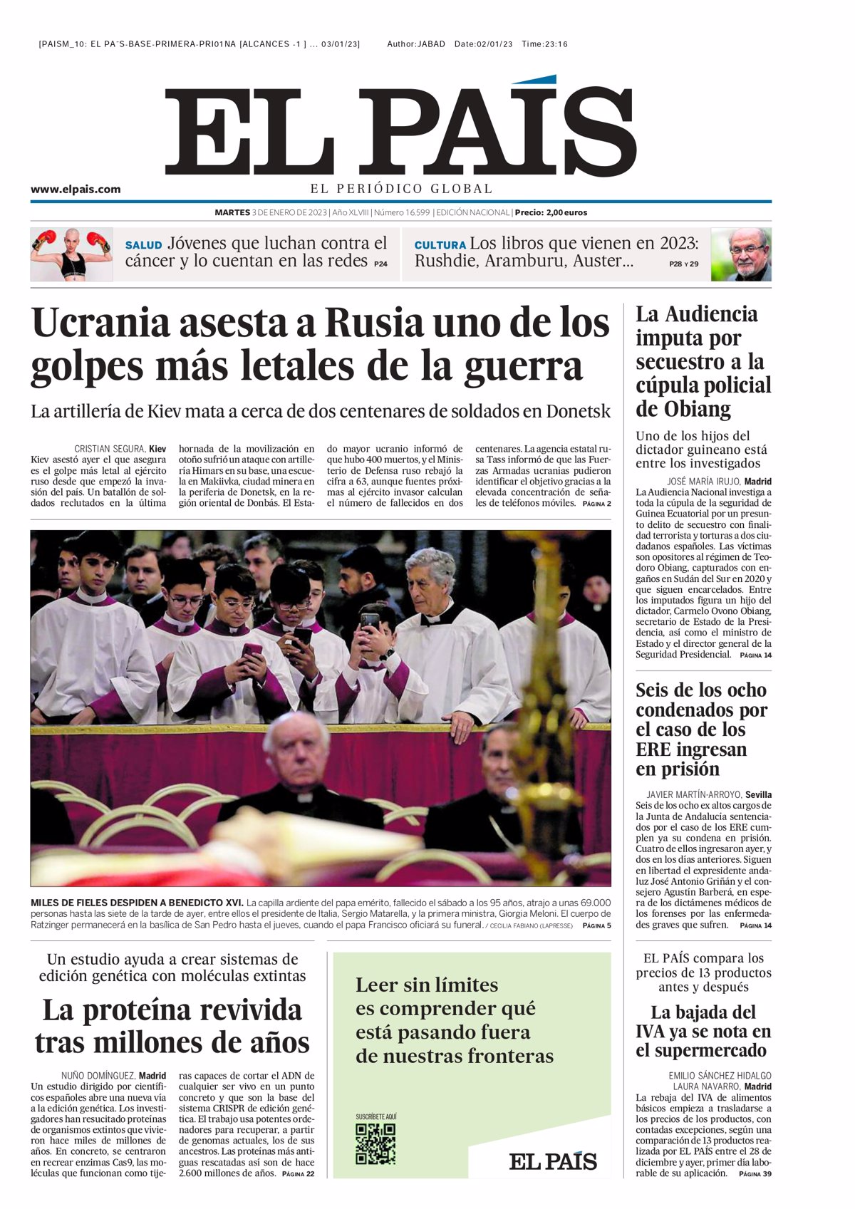 Las portadas de los periódicos del martes 3 de enero de 2023