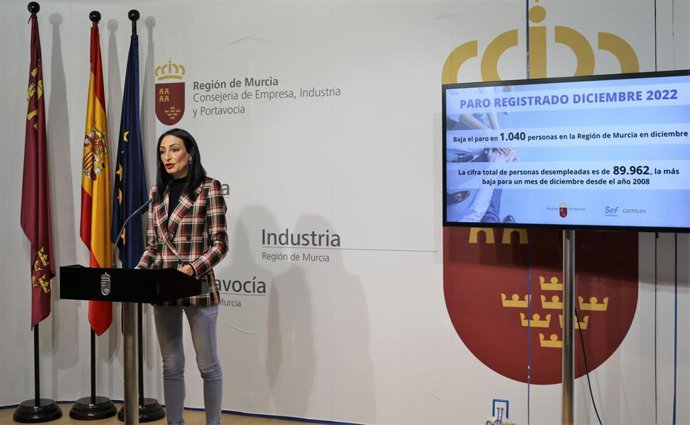 La consejera de Empresa, Empleo, Universidades y Portavocía, Valle Miguélez, en una rueda de prensa