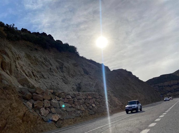 Talud sobre el que se ha actuado tras los desprendimientos en la A-1205 en Pulpí  (Almería)