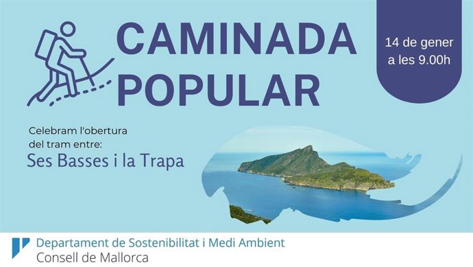 Cartel de la Caminata Popular en el nuevo tramo abierto de la Ruta de Pedra en Sec.