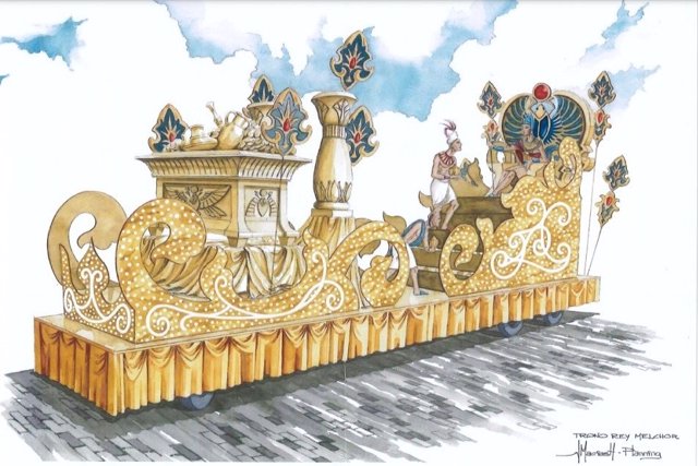 Boceto de la carroza del Rey Melchor de la Cabalgata de los Reyes Magos de Cádiz capital